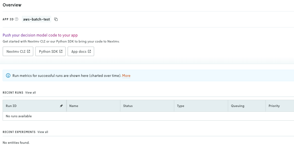 Screenshot of the app dashboard view with the ID of the app shown near the top
with a copy ID control button
