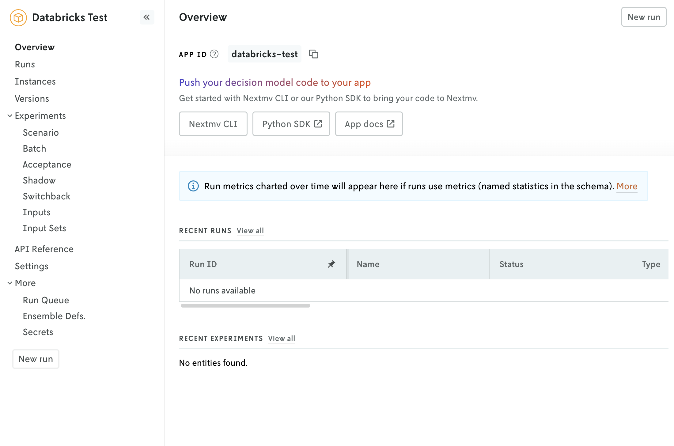 Screenshot of the app dashboard view with the ID of the app shown near the top
with a copy ID control button
