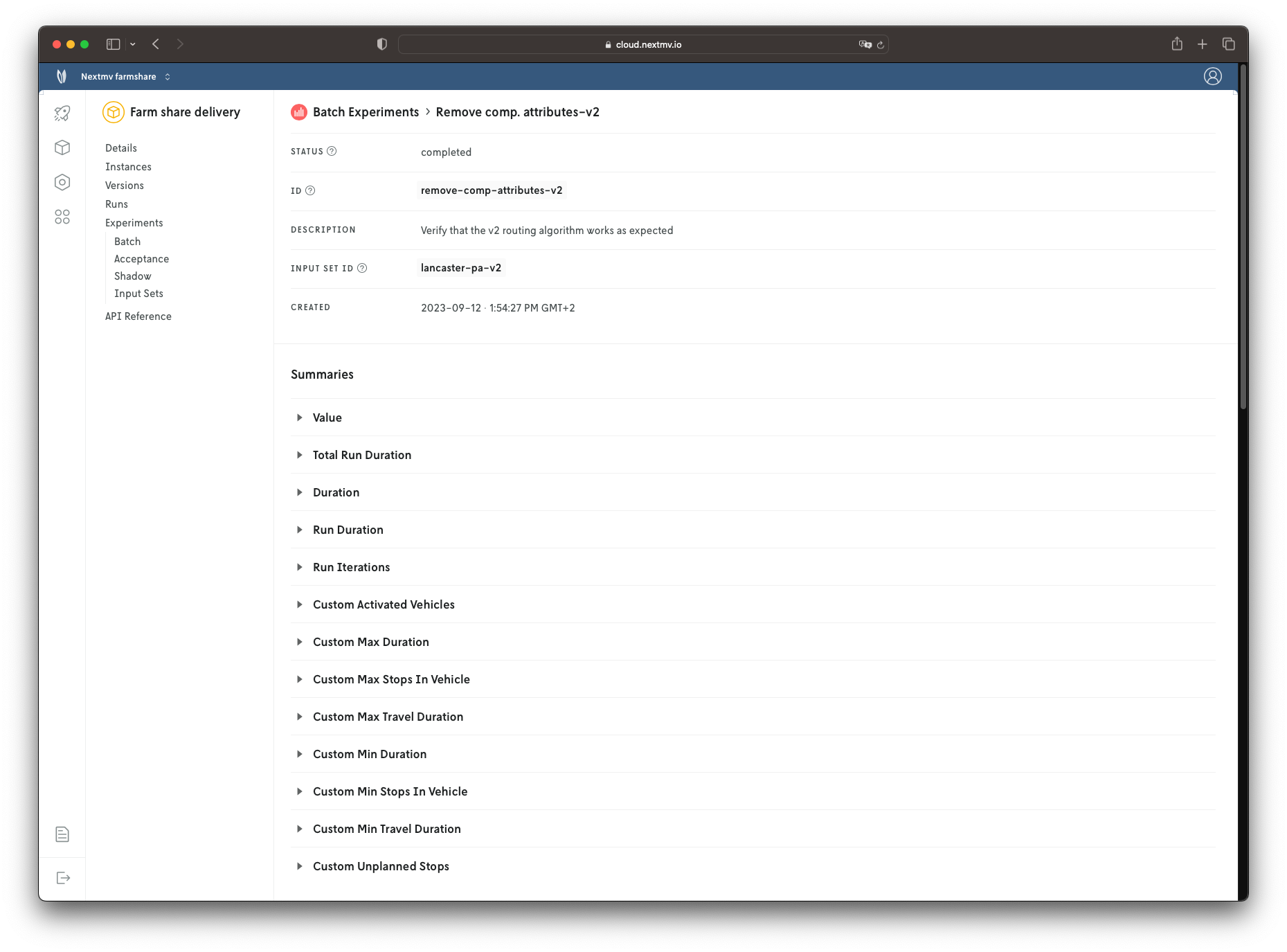 Screenshot of a summary of custom metrics in Console